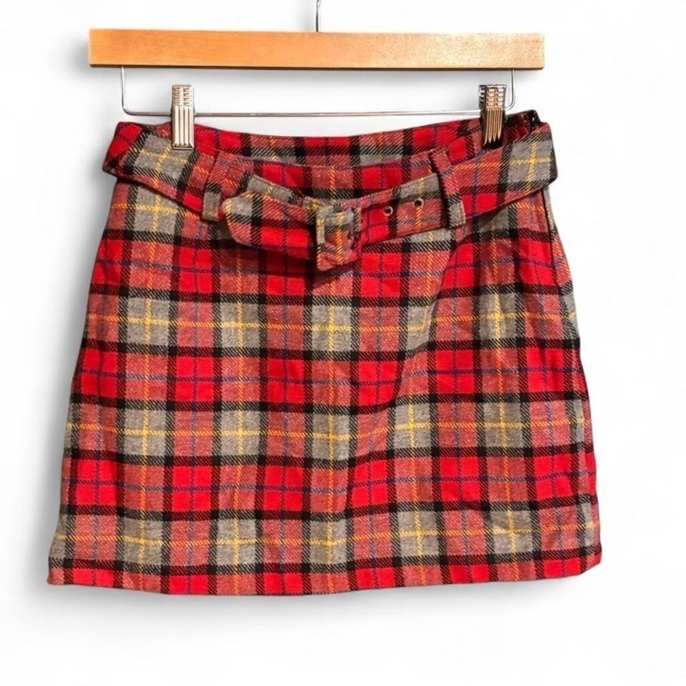 Vintage Wool Plaid Mini Skirt Womens 1 XS Academia Clueless Preppy 90s Belted